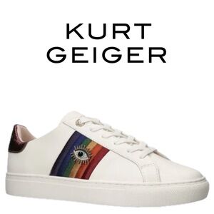 NEW Kurt Geiger London Brixton Lane Evil Eye Rainbow Low Top Leather Sneaker 7.5